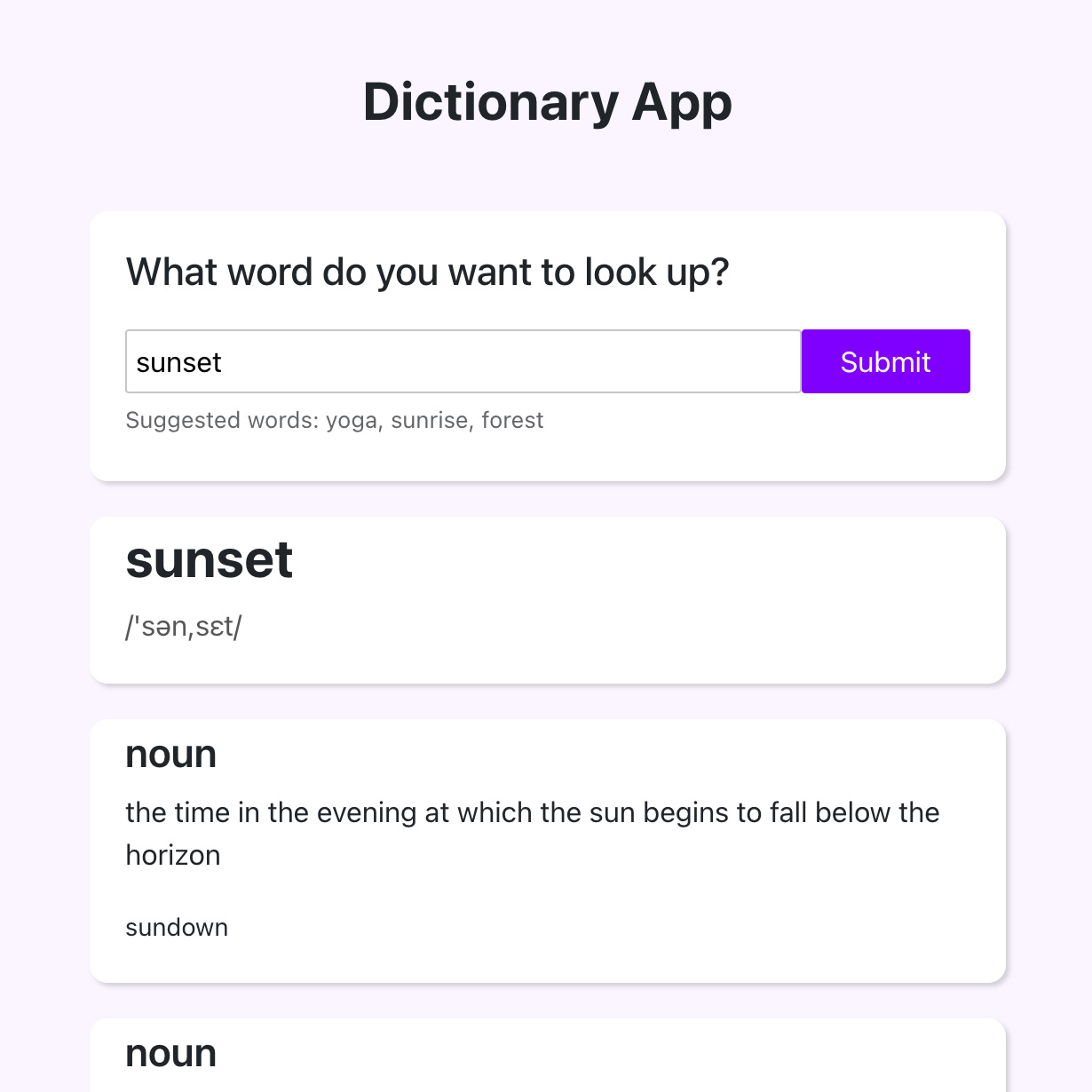 React Dictionary app