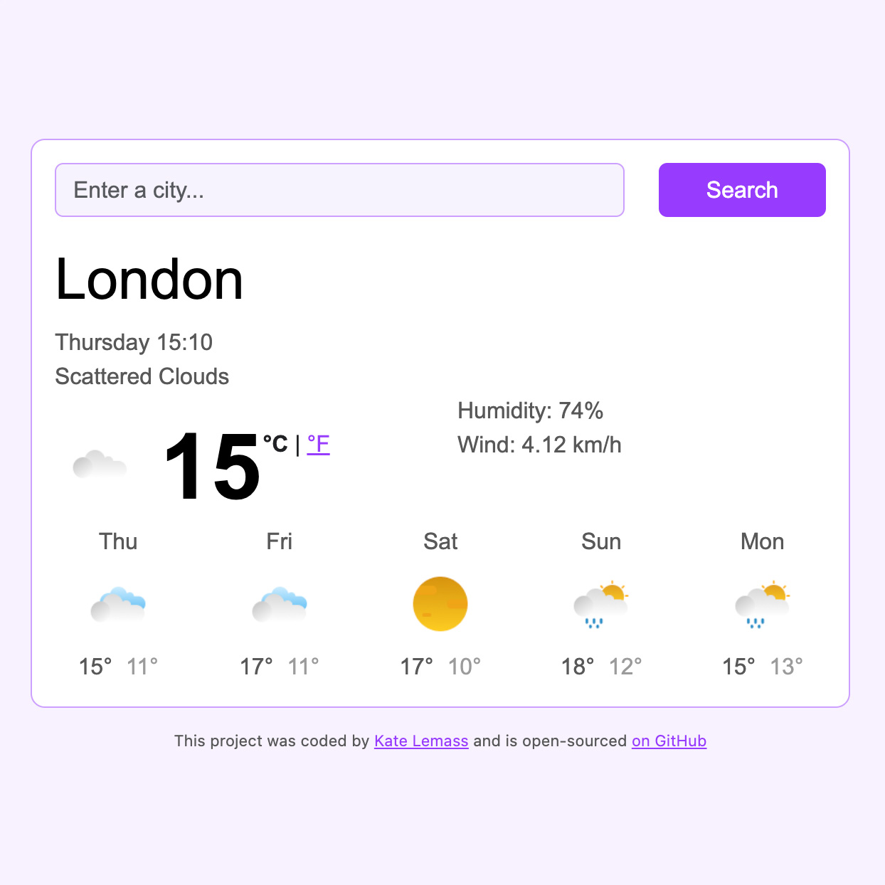 React Weather forecast app